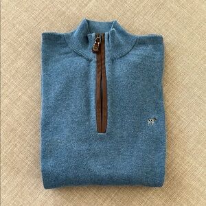 Southern Point - Hayward Zip -Blue and Brown Zip Up Sweater with Stand-Up Collar
